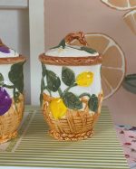 Vintage Fruit Lidded Condiment Jar Set of 2