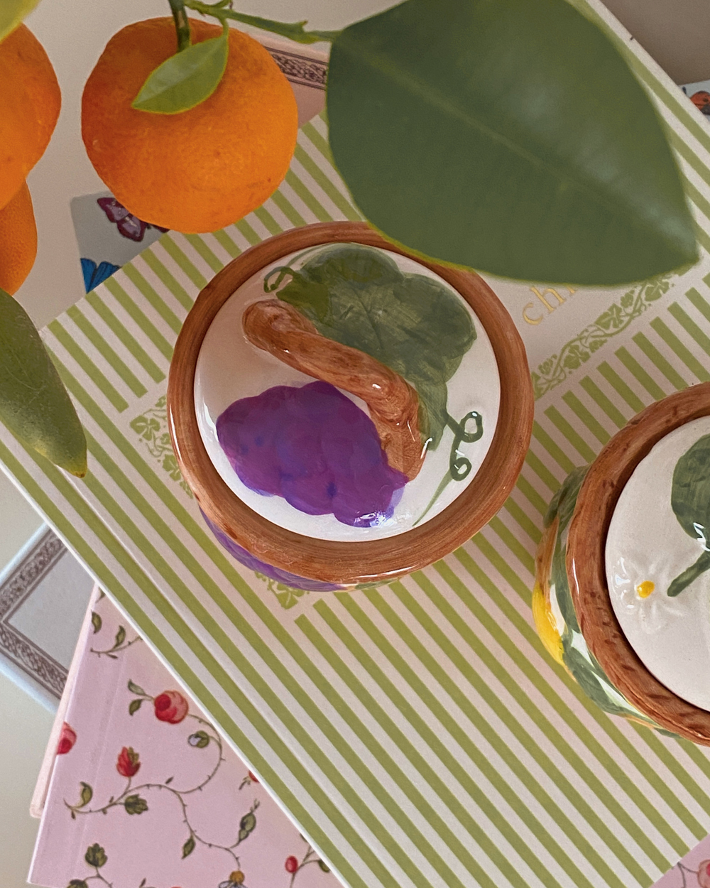 Vintage Fruit Lidded Condiment Jar Set of 2