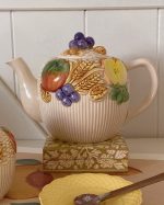 Vintage Barbotine Fruit Picnic Basket Ceramic Tea Set