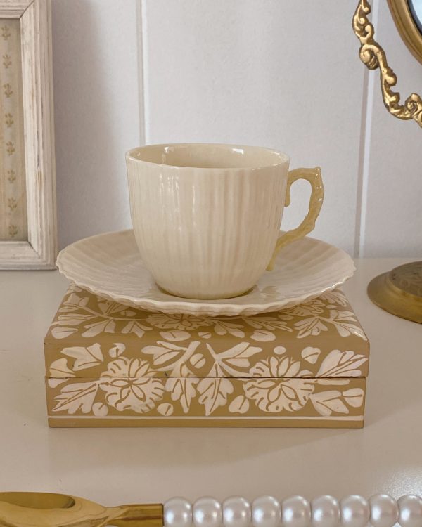 Vintage Belleek Tridacna Iridescent Shell Cup Saucer Set