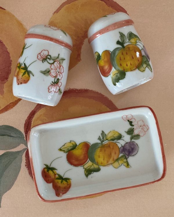 Vintage Fruit Blossom Porcelain Salt Pepper Shaker Set