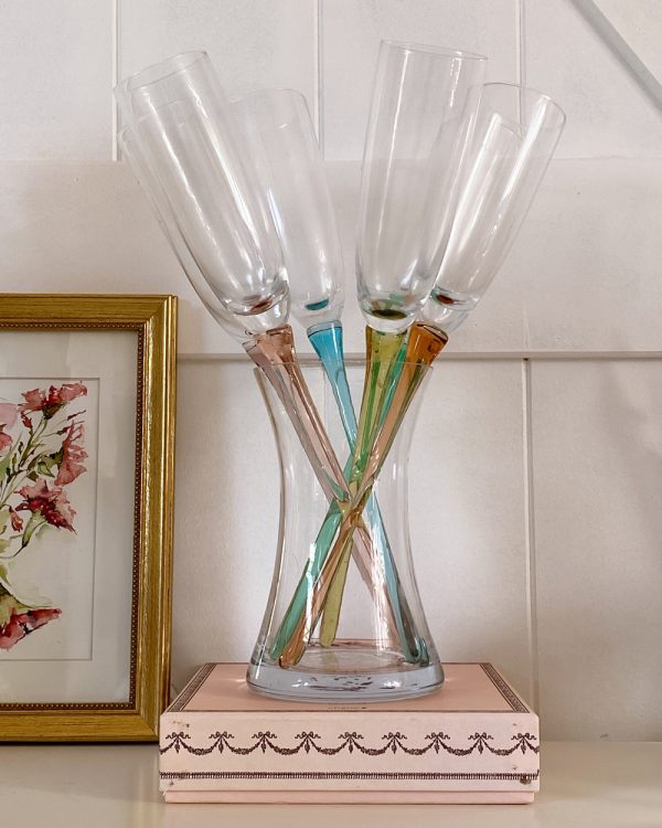 Vintage Glass Champagne Bucket Tall Flute Set