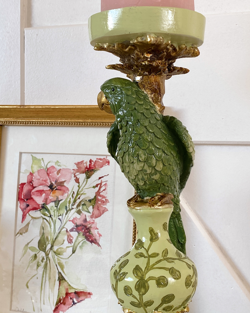 Botanical Green Parrot Candle Holder
