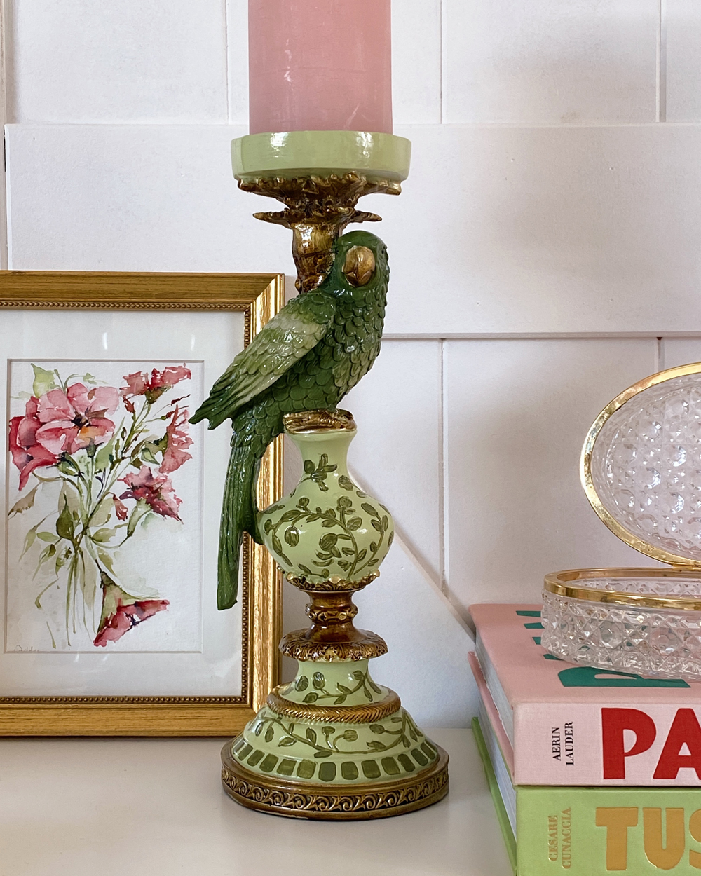 Botanical Green Parrot Candle Holder