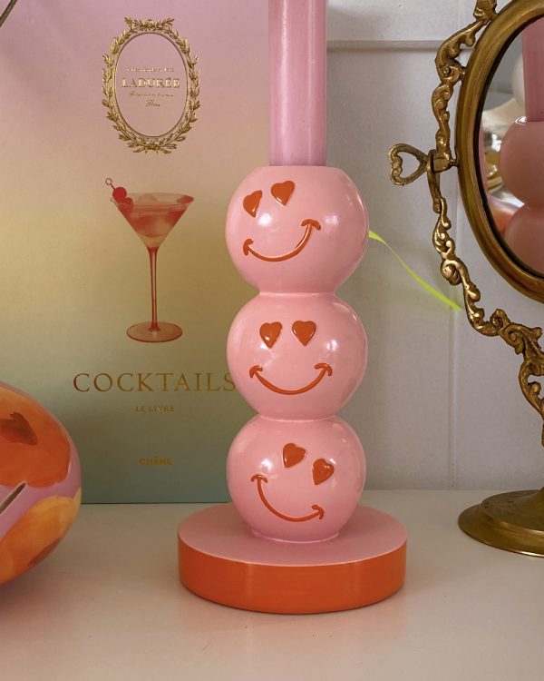 Pink Smiley Candle Holder