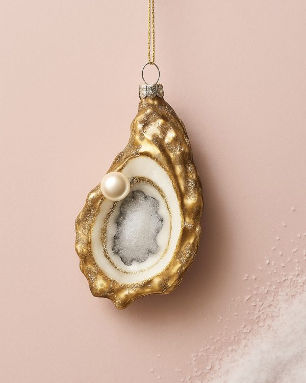 Glitter Pearl Oyster Glass Ornament