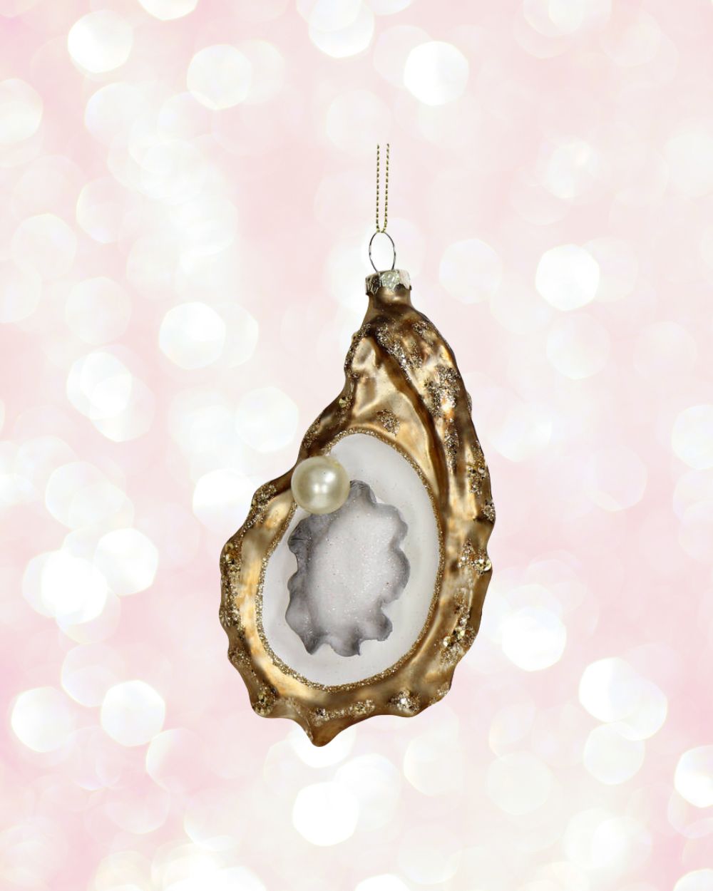 Glitter Pearl Oyster Glass Ornament