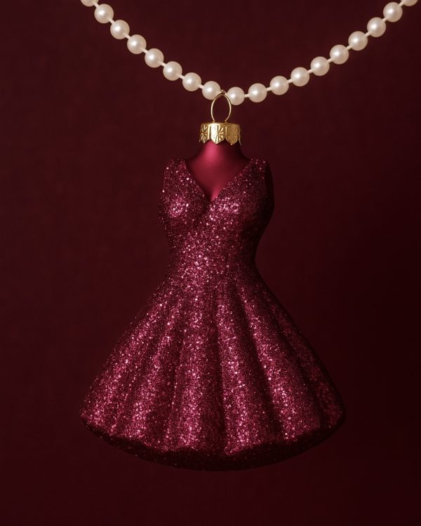 Glitter Pink Evening Dress Glass Ornament