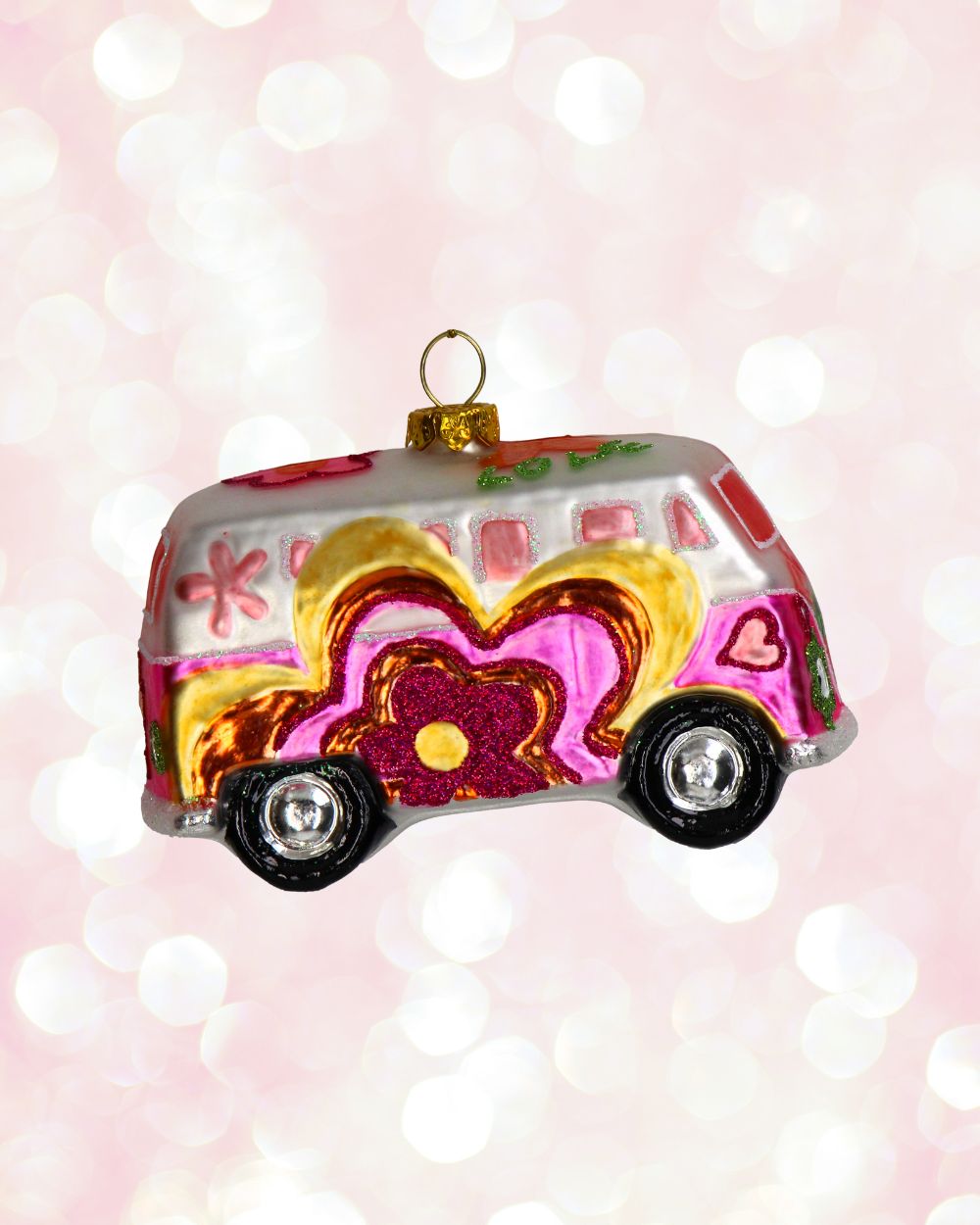 Hippie Bus Glass Ornament