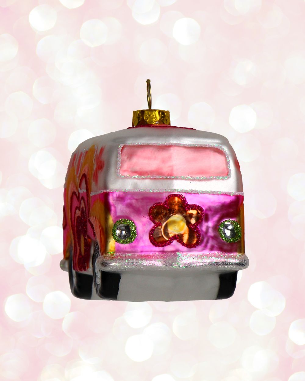 Hippie Bus Glass Ornament