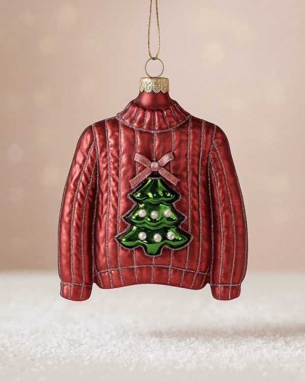 Pink Christmas Sweater Glass Ornament