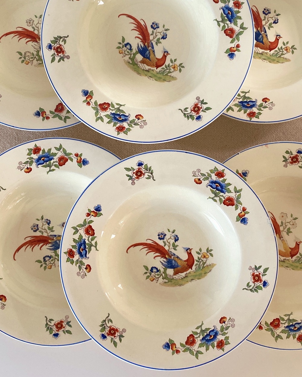 Vintage Hanley Newhall Staff England Bird of Paradise Dinner Plate Set of 6