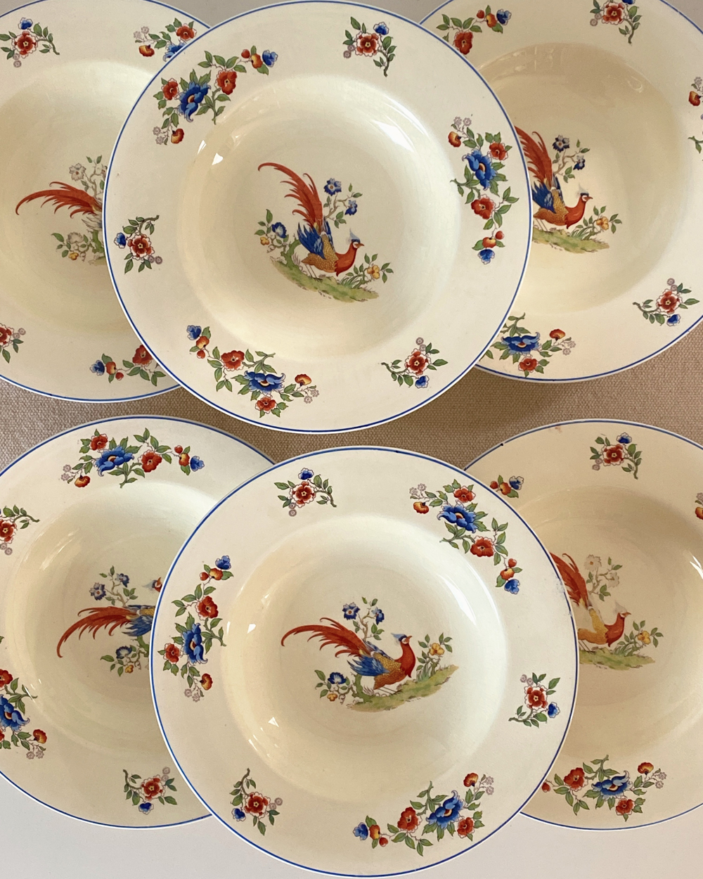 Vintage Hanley Newhall Staff England Bird of Paradise Dinner Plate Set of 6