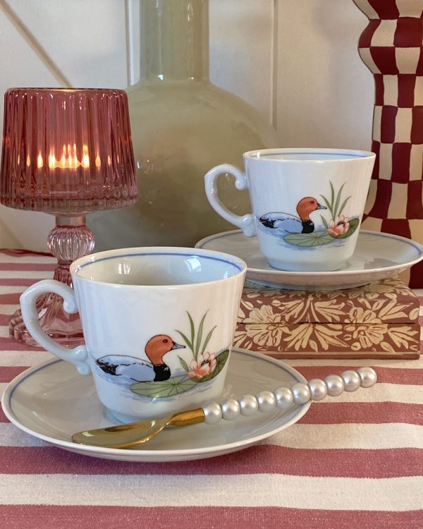 Vintage Kahla Germany Mandarin Duck Coffee Cup Set of 2