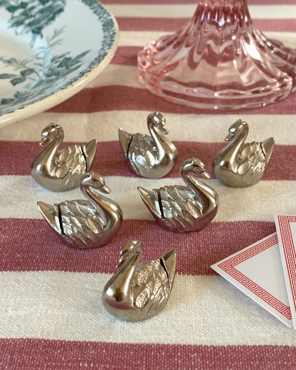 Vintage Silver Swan Place Card Holder Set of 6