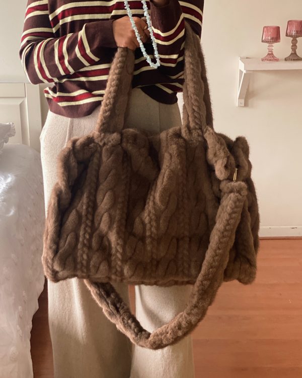 Alpine Fluffy Cable Knit Tote Bag