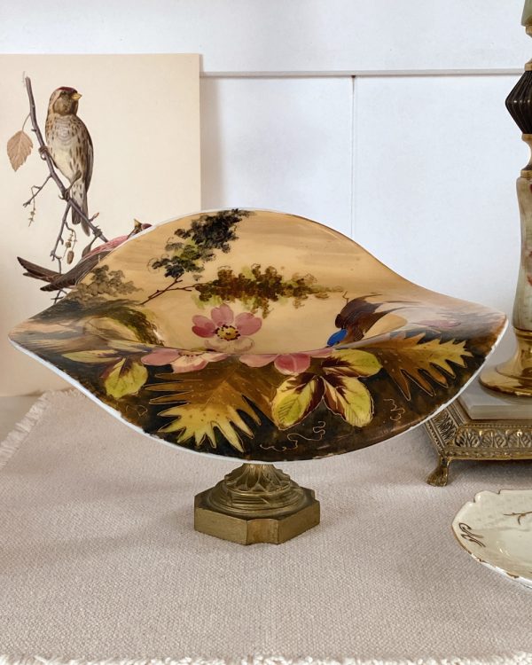 Antique French Songbird Porcelain Footed Bowl