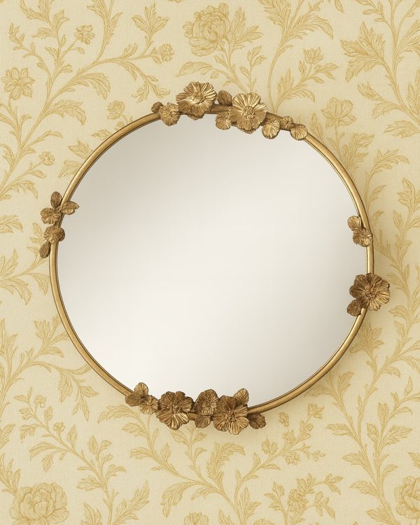 Gold Floral Round Mirror