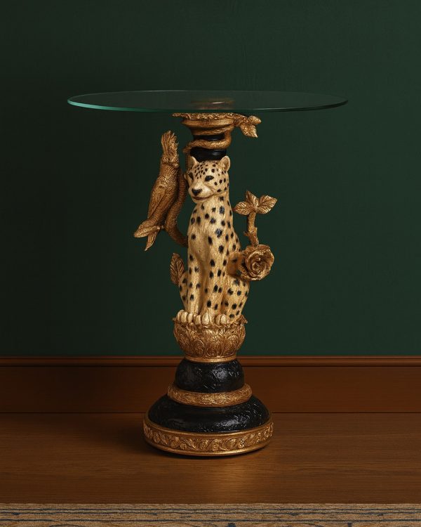 Hollywood Regency Leopard Glass Side Table
