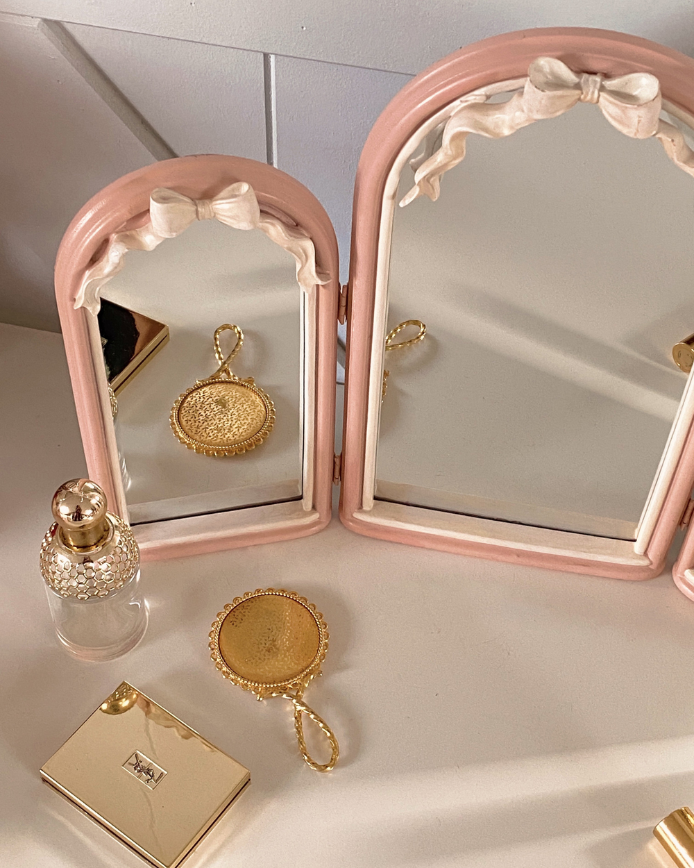 Pink Bow Trifold Vanity Mirror