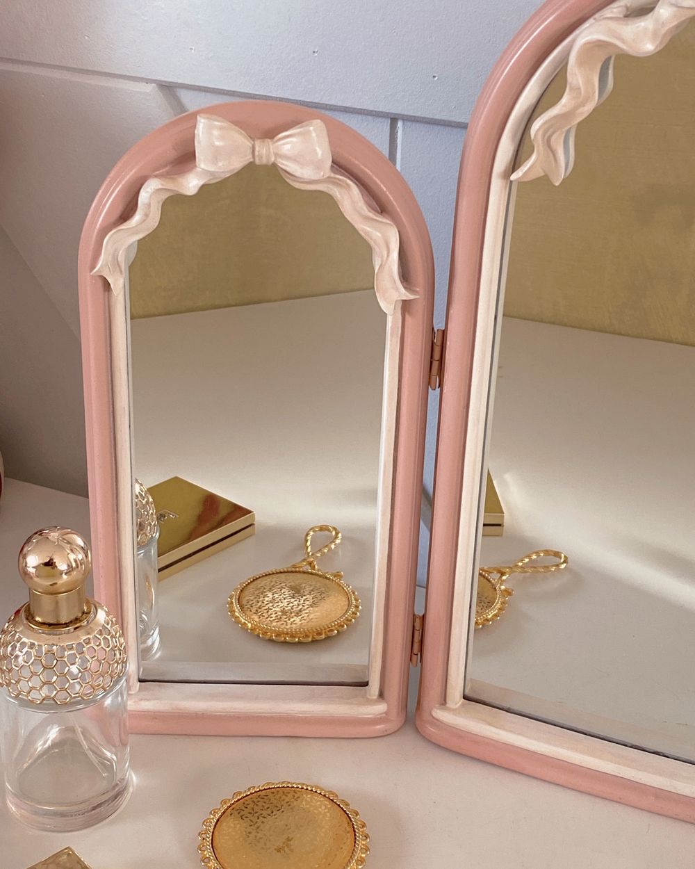 Pink Bow Trifold Vanity Mirror