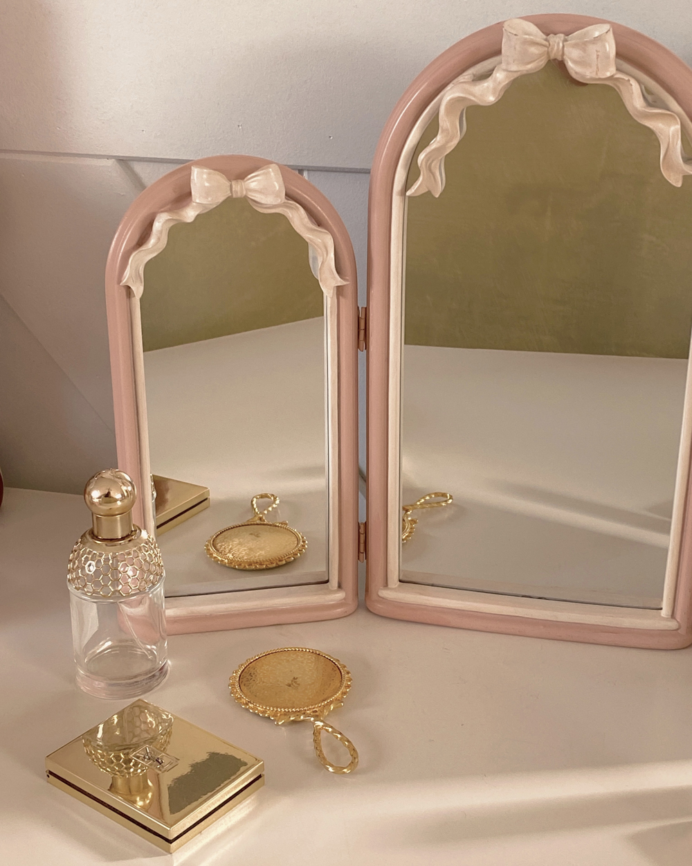 Pink Bow Trifold Vanity Mirror