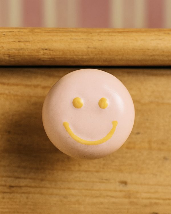 Pink Smiley Ceramic Drawer Knob