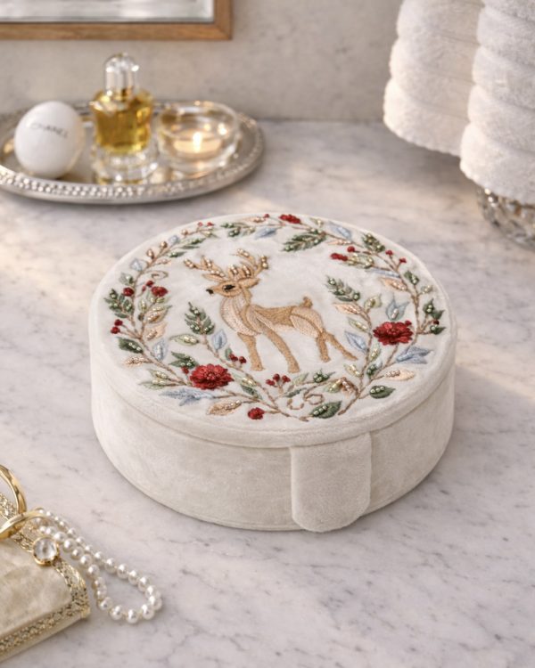 Velvet Floral Beaded Deer Jewelry Box