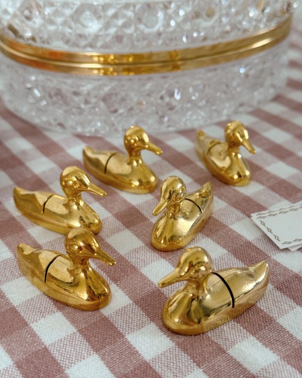 Vintage Gold Plated Mallard Duck Place Card Holder Set of 8