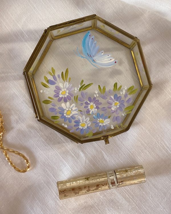 Vintage Hand Painted Glass Jewelry Box