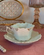 Antique Victorian Rose Scalloped Cup Saucer Set