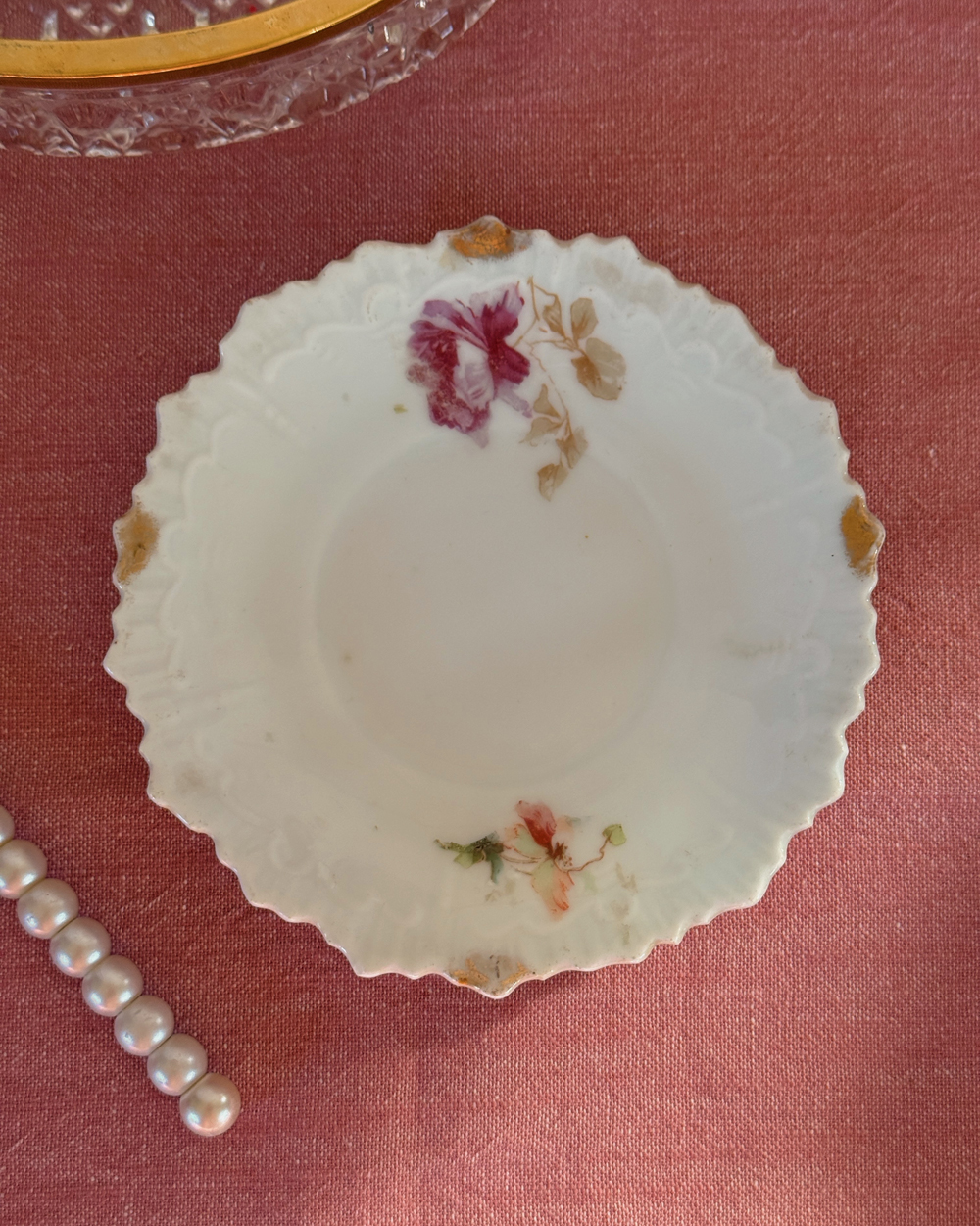 Antique Victorian Rose Scalloped Cup Saucer Set