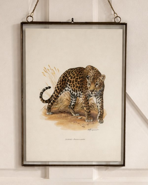 Brass Glass Hanging Photo Frame with Vintage Leopard Print