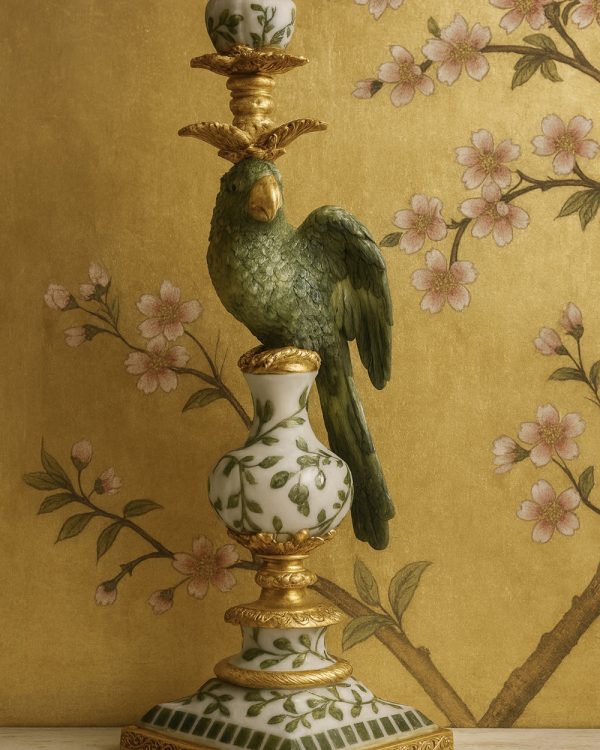 Chic Green Gold Parrot Candle Holder