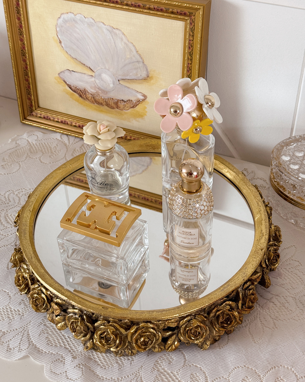 Golden Roses Mirrored Vanity Tray