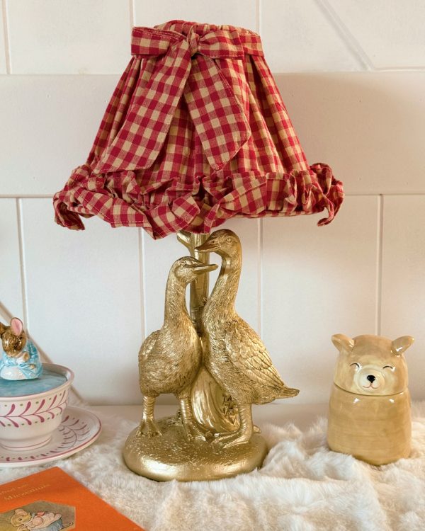 Goose Table Lamp with Gingham Cotton Shade
