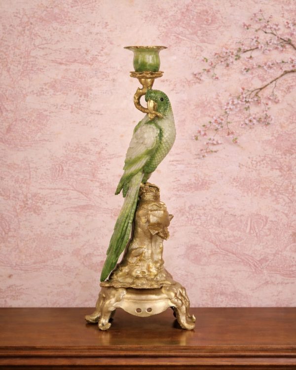 Hollywood Regency Jardin Green Parrot Candle Holder
