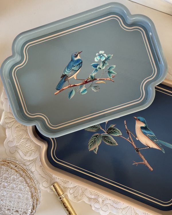 Midnight Songbird Floral Wood Serving Tray