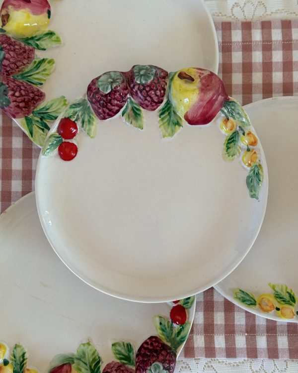 Vintage Barbotine Fruit Ceramic Salad Plate Set of 4