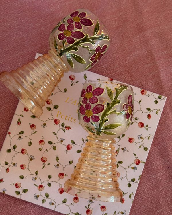 Vintage Hand Painted Floral Bohemian Wine Glass Pair