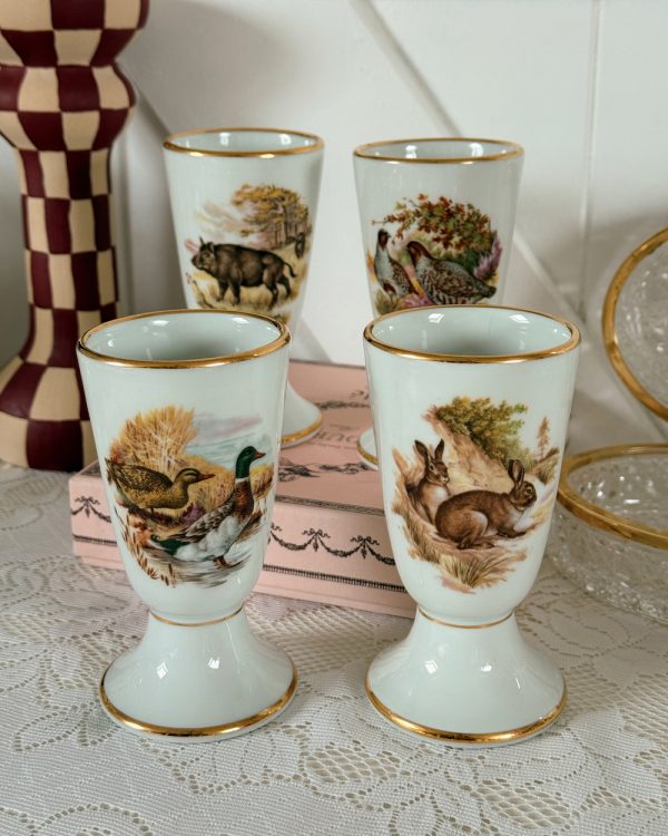 Vintage Les Décors de Paris Wildlife Gilded Mazagran Coffee Cup Set of 4