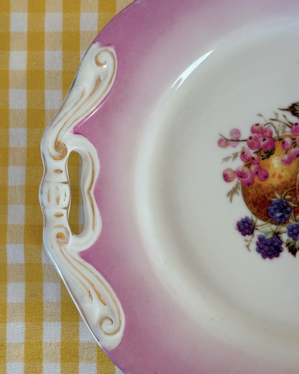 Vintage Pink Ombre Handled Fruit Serving Plate