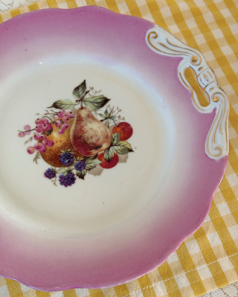 Vintage Pink Ombre Handled Fruit Serving Plate