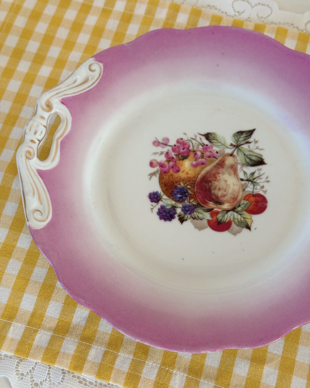 Vintage Pink Ombre Handled Fruit Serving Plate