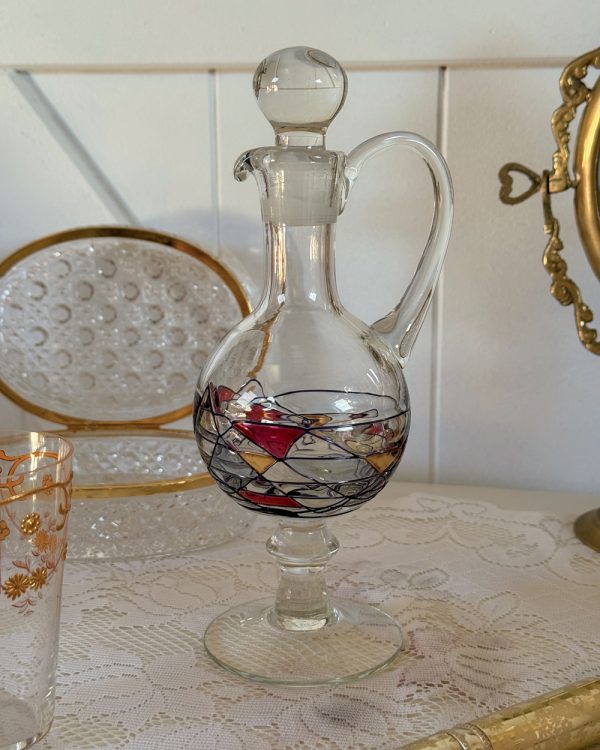 Vintage Tiffany Style Stained Glass Lidded Carafe