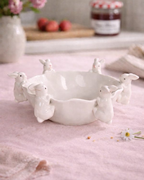 White Bunny Ceramic Serving Bowl