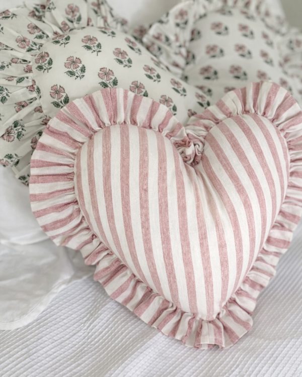 Cotton Striped Heart Ruffle Cushion
