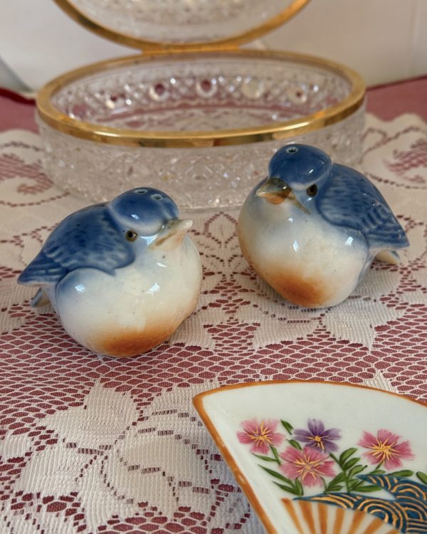 Vintage Bluebird Porcelain Salt Pepper Shaker Set