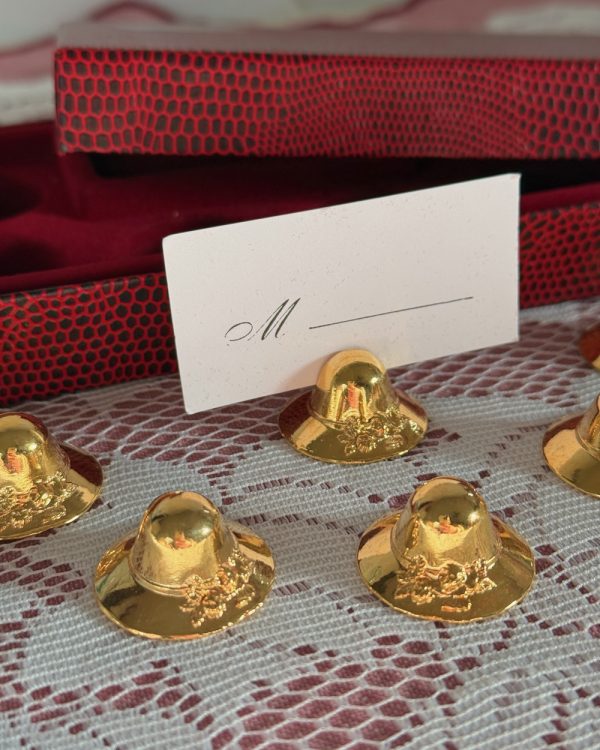 Vintage Lepeltier 24K Gold Plated Sun Hat Place Card Holder Set of 6