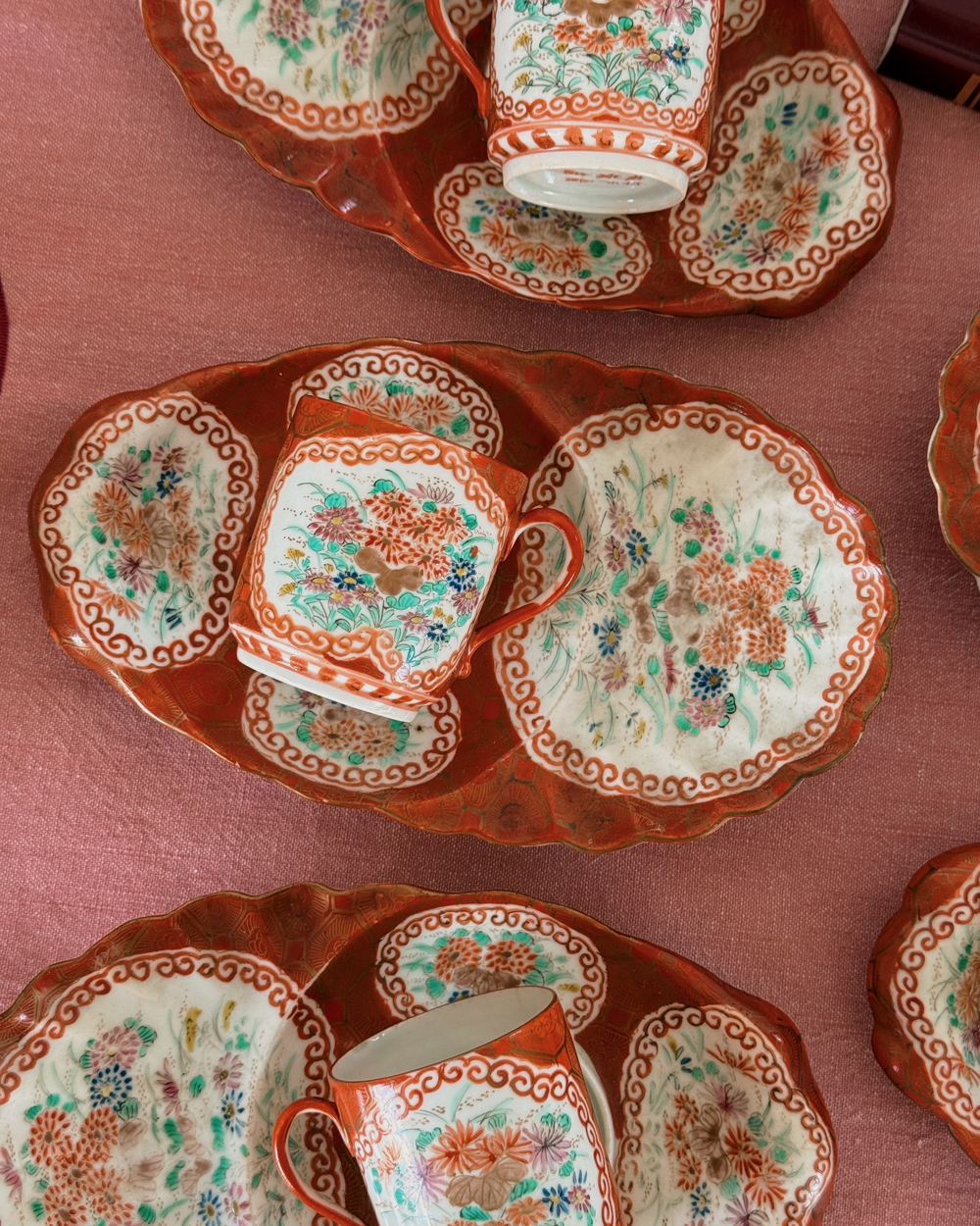 Antique Japanese Handpainted Kutani Floral Tea Set